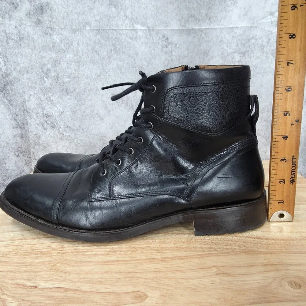 Aldo Boots Mens 12 Black Combat Lace Up Cap Toe Side Zipper Lace Up‎